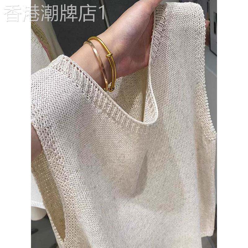 燕麦色亚麻无袖上衣女春秋新款显瘦宽松气质外穿针织打底衫秀禾服
