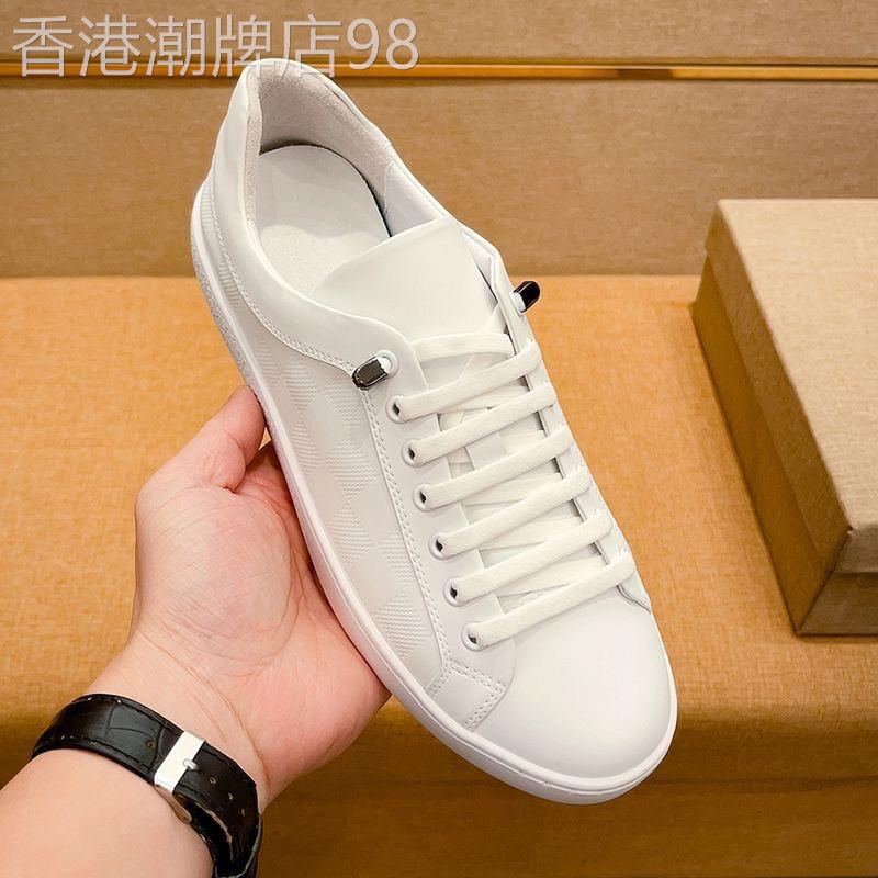 韩国专柜潮牌百搭透气白色头层牛皮休闲板鞋一脚蹬轻奢小白鞋男