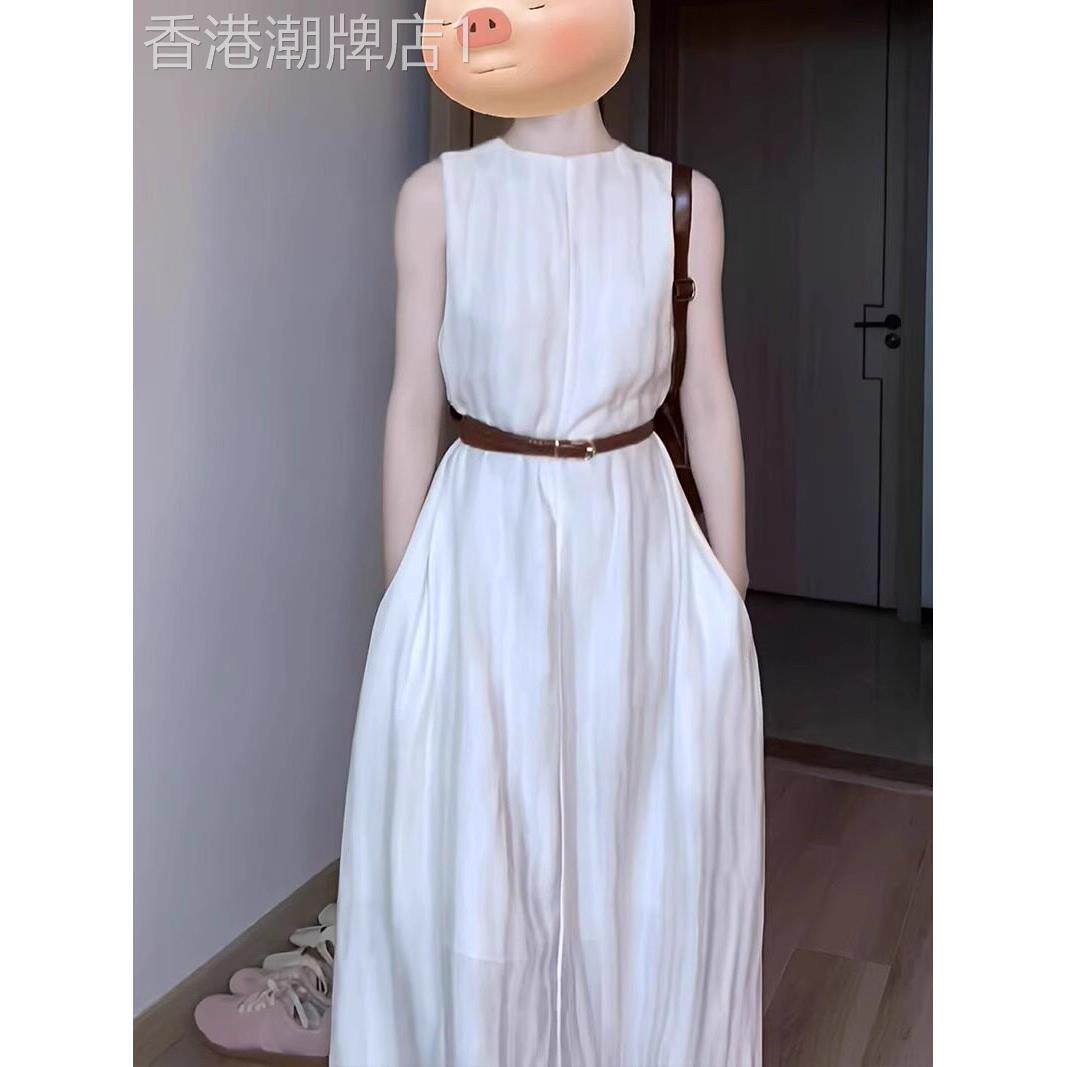 欧洲站裙2025新风格今年流行无袖连衣裙夏季白色宽松棉麻背心连衣