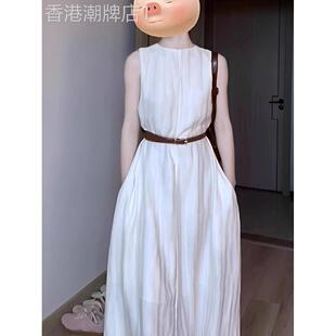 欧洲站裙2025新风格今年流行无袖连衣裙夏季白色宽松棉麻背心连衣