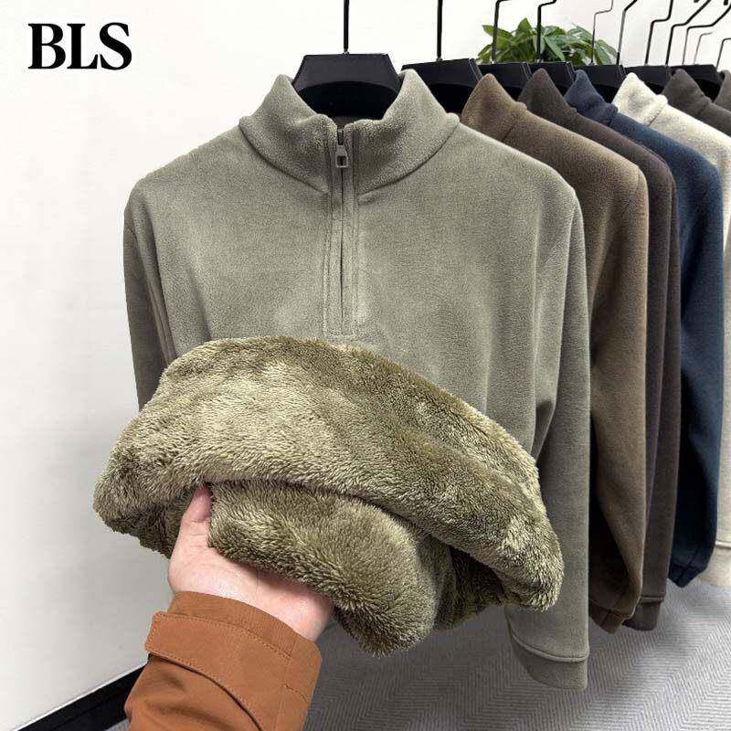高端一体绒半拉链卫衣男款2025新款冬季加绒加厚抓绒保暖衣打底衫