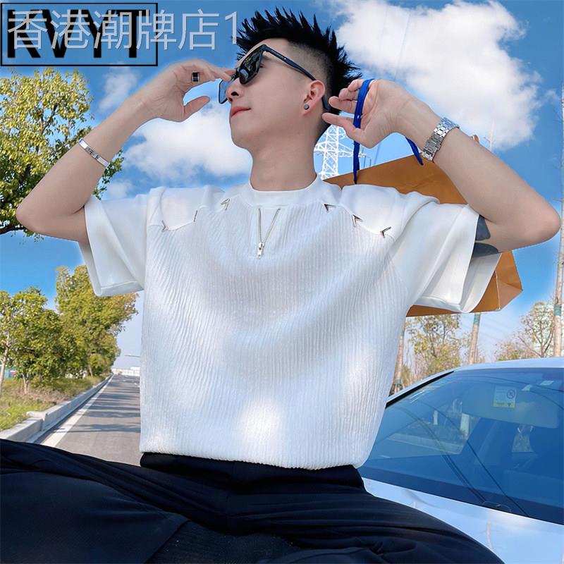 高端金属装饰圆领短袖男T恤2026新款冰丝凉感半截袖男款夏季穿搭