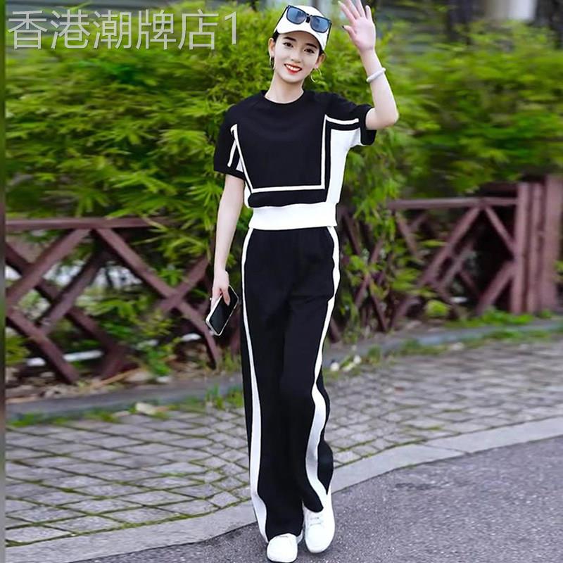 时尚休闲运动套装女士夏季薄款2026新款宽松显瘦阔腿裤减龄两件套