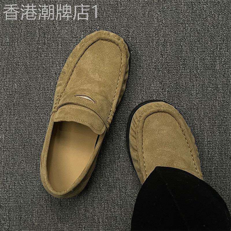 高端乐福鞋男款翻毛休闲皮鞋2026春秋季老钱风男鞋一脚蹬懒人鞋子