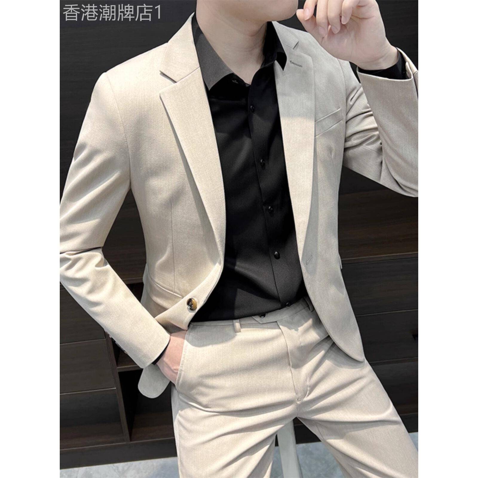 西装套装男士韩版潮牌痞帅修身大码高级感商务休闲正装西服两件套