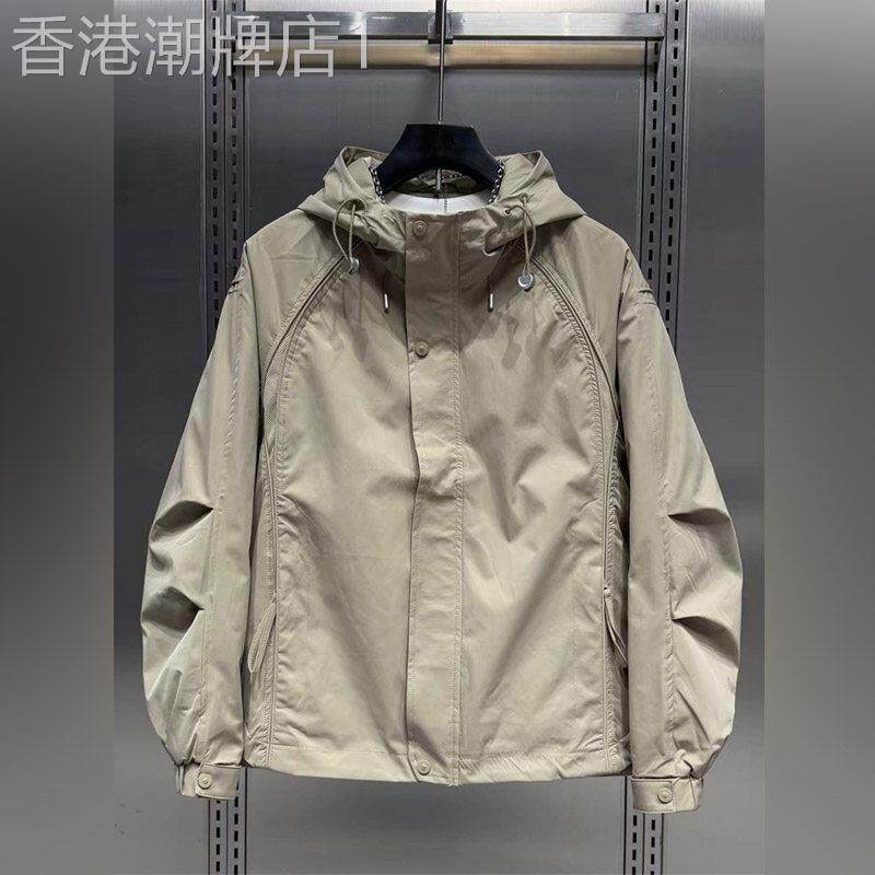 潮牌休闲工装连帽夹克男士2026秋季新款潮流宽松纯色高级感冲锋衣
