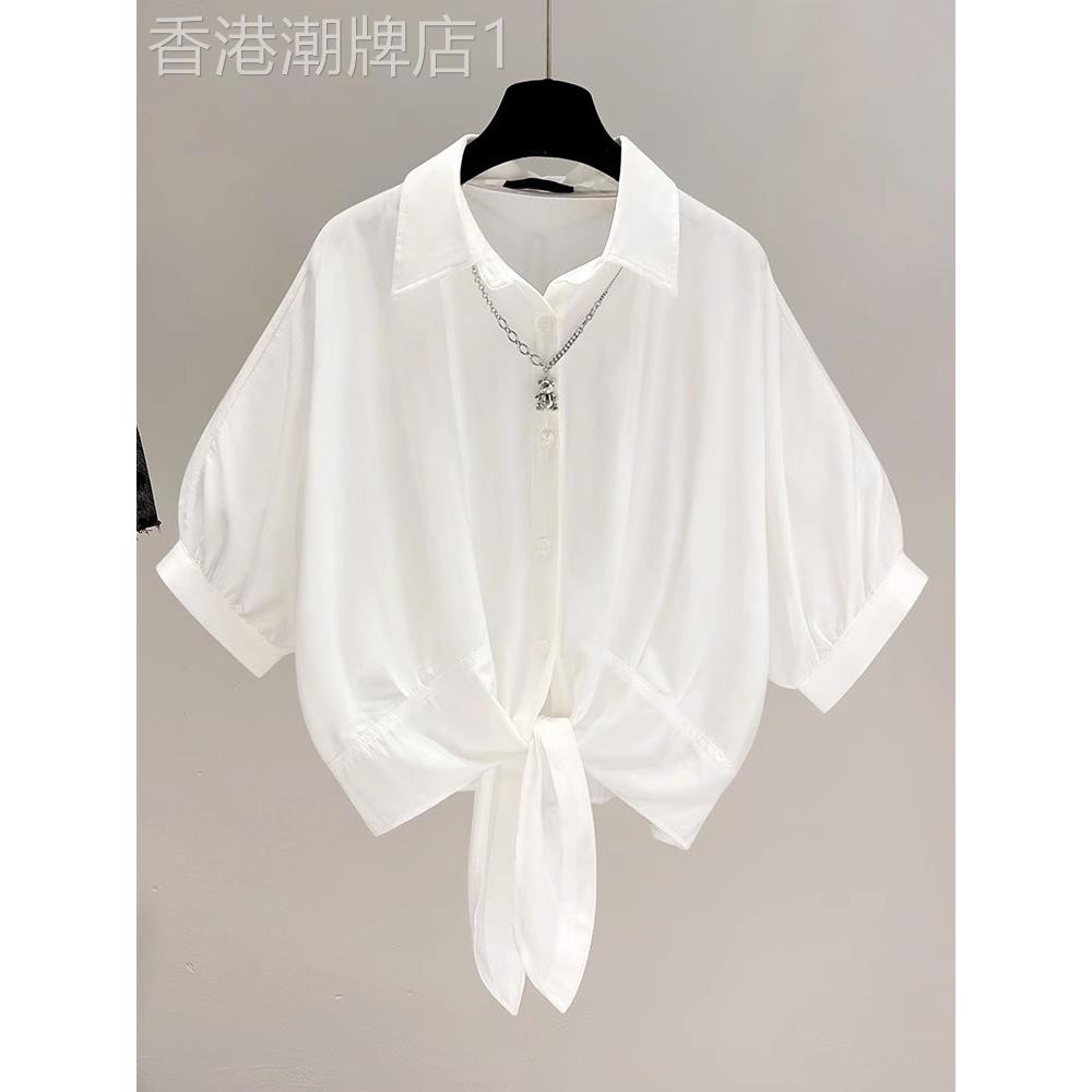 雪纺衬衫女短袖夏季薄款2025新款收腰短款设计感小众白色衬衣上衣