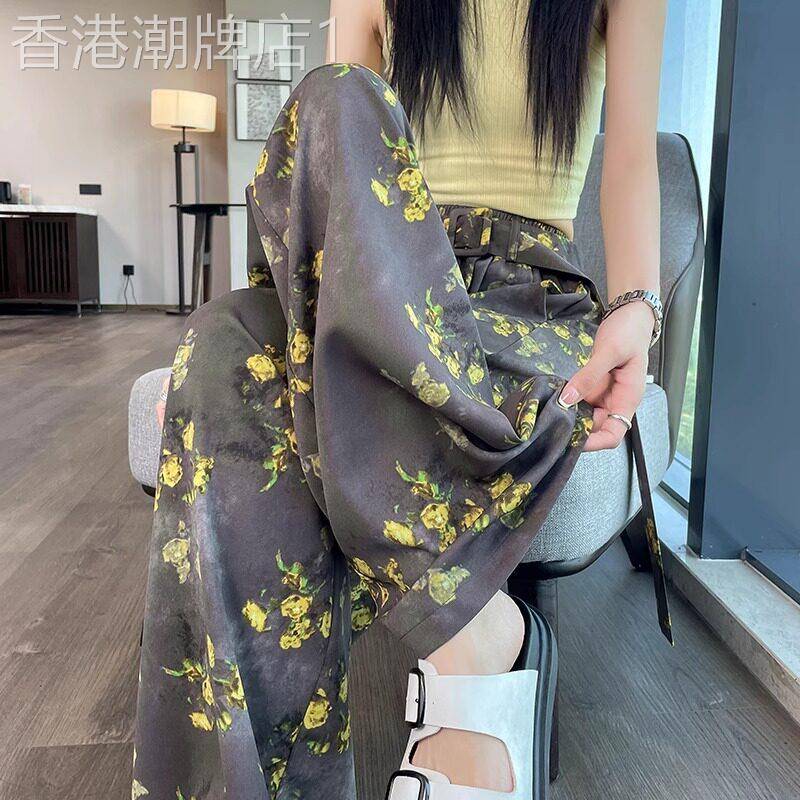 阔腿花裤子女2026新款夏季薄款高腰显瘦垂感宽松休闲拖地裤沙滩裤
