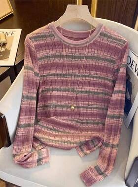 香港TIMO破洞镂空条纹软糯毛衣女早秋温柔盐系设计感小众针织衫潮