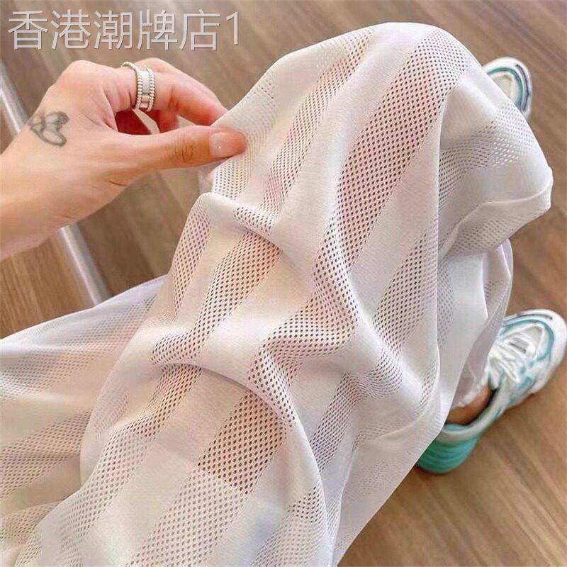 网纱运动裤女士夏季轻薄透气速干空调裤镂空拼接宽松显瘦休闲裤子