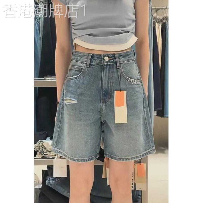 破洞牛仔短裤女夏季薄款2026新款高腰a字大码小个子五分阔腿中裤