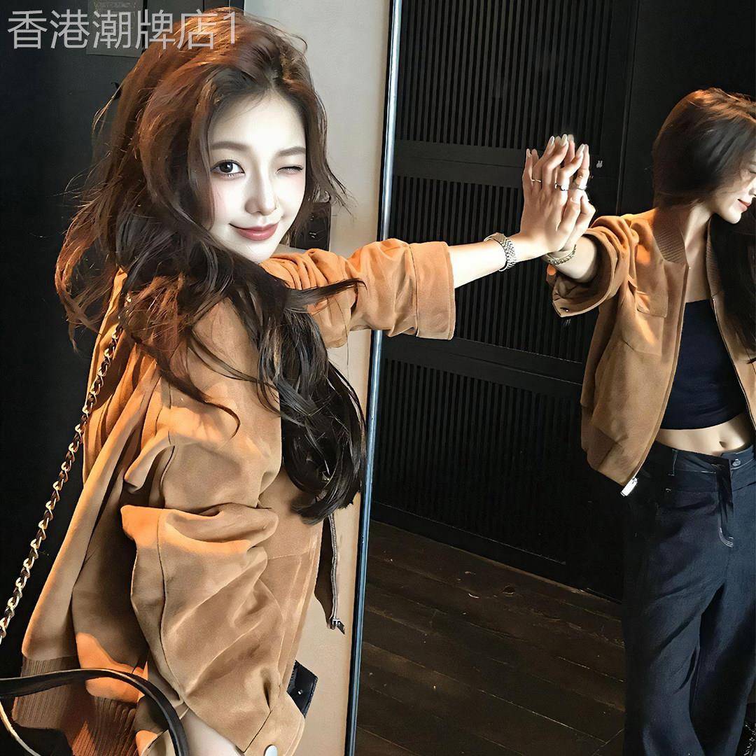 韩系chic棕色仿麂皮外套女2026春季新款高级感穿搭小个子夹克上衣