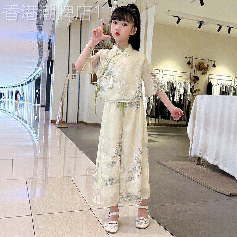 韩国洋派女童夏季短袖套装2026新款儿童夏款阔腿裤宝宝两件套潮酷