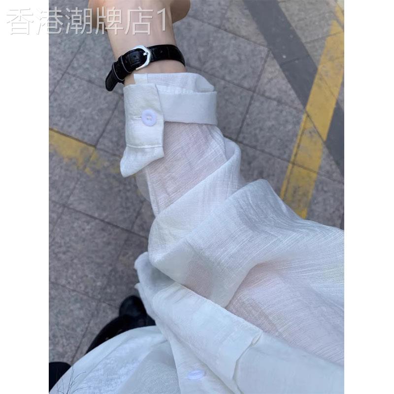 白色防晒罩衫长袖衬衫女夏季2026欧货外套衬衣小个子宽松外搭上衣