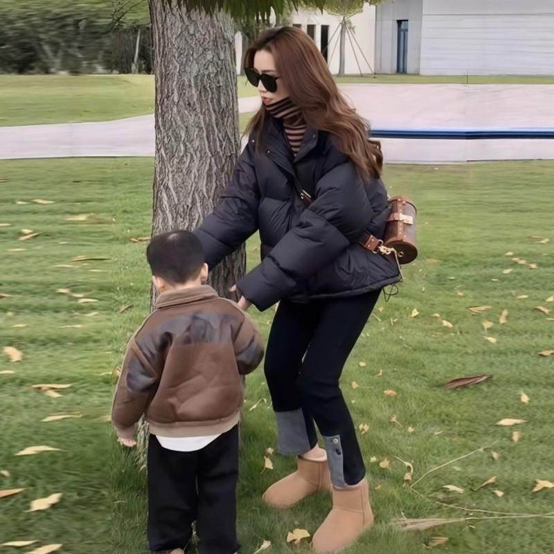 韩版黑色短款羽绒服2026女冬款立领加厚小个子90白鸭绒面包服外套