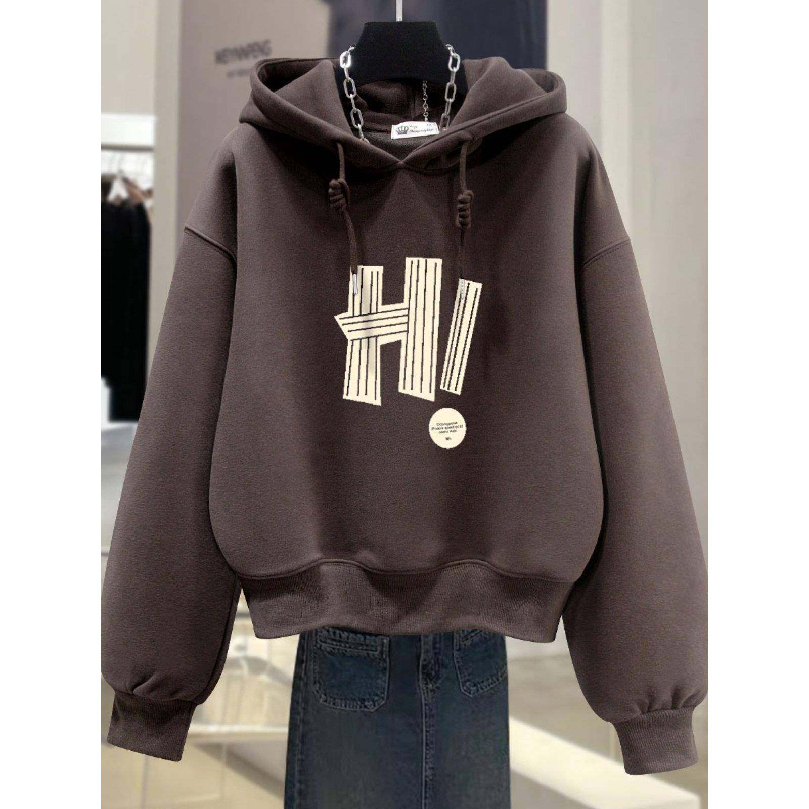 专柜加绒连帽卫衣女2025新款秋冬时尚字母小个子宽松短款上衣外套