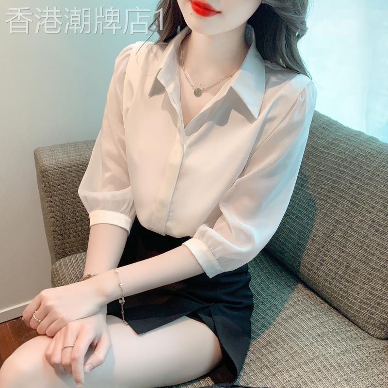 高端气质短袖雪纺衬衫女2026年夏季新款宽松女士衬衣百搭显瘦上衣