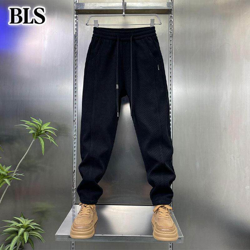 高端加绒阔腿休闲裤男士冬季2025新款加厚保暖束脚直筒裤男款卫裤