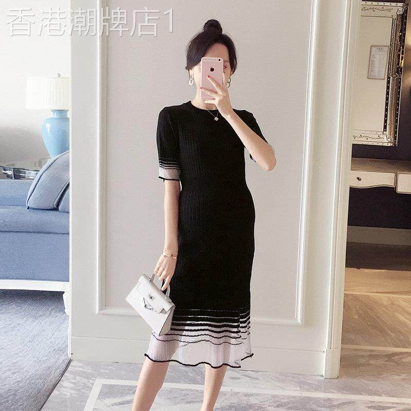 孕妇夏装洋装2025年黑色修身显瘦孕妇装蕾丝拼接中长版鱼尾夏季