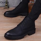 潮牌商务休闲高帮皮鞋 短马丁靴 鞋 男2024春秋新款 百搭厚底潮流工装