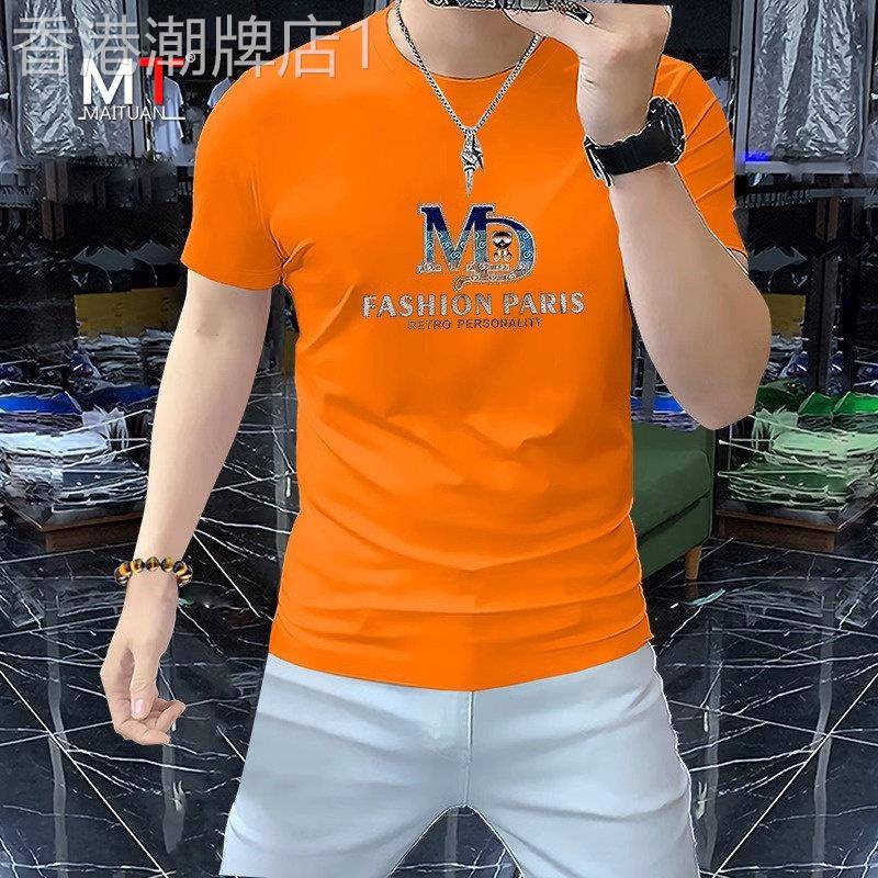 高端丝光棉短袖t恤男士夏季2026新款潮流运动修身上衣男款体恤衫