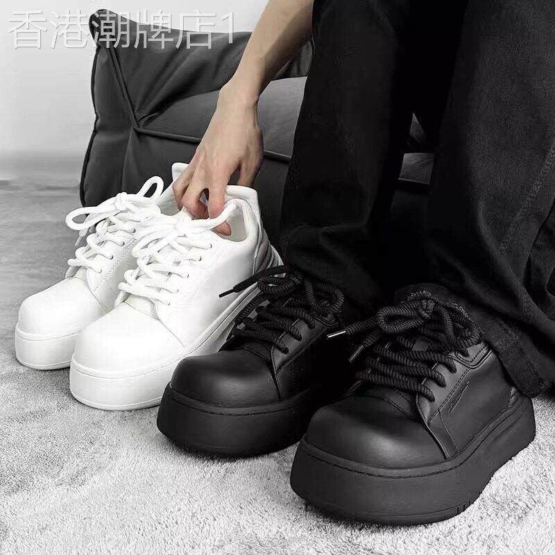 厚底休闲板鞋男美式增高米奇大头鞋潮牌高级感百搭真皮圆头小白鞋