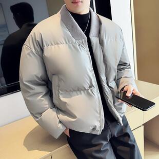 高端轻奢轻薄短款羽绒棉服男款冬季2025年新款痞帅无领棉衣外套