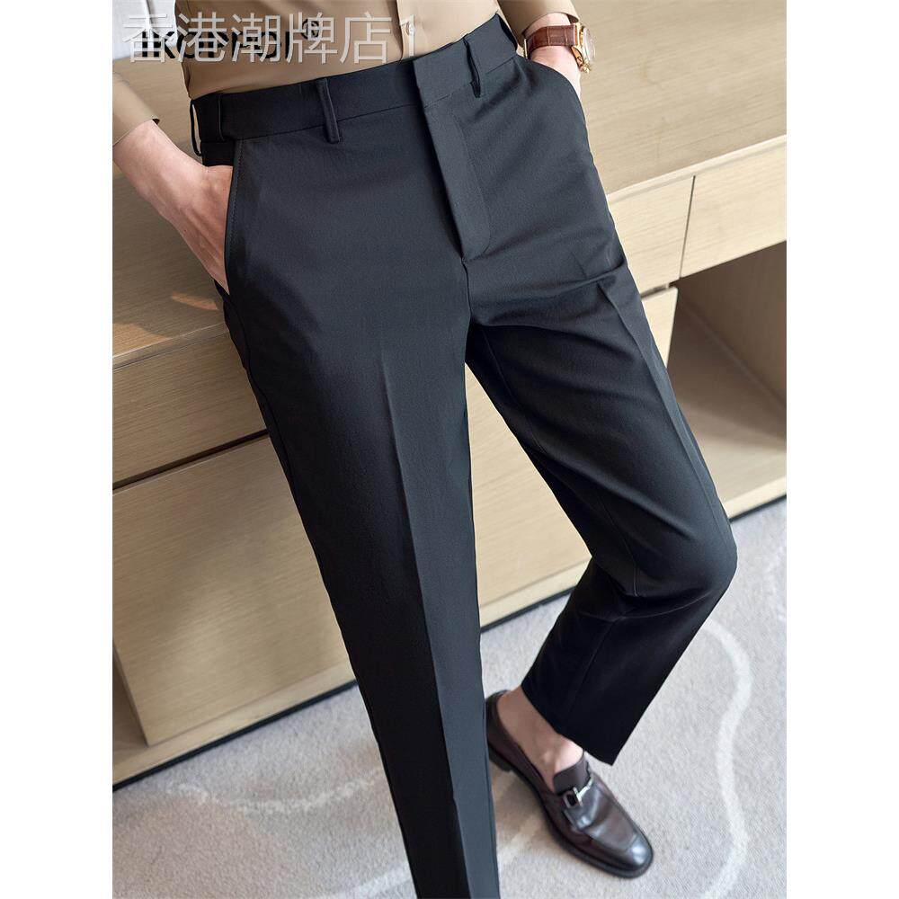 高端男士松紧弹力腰休闲西裤2025秋冬商务高级感新款九分西装裤子
