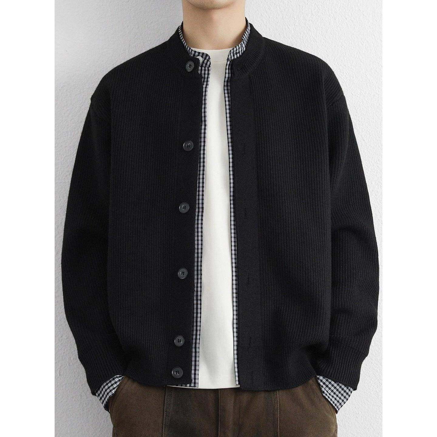 TWG假两件男士外套高级感秋冬季开衫毛衣针织衫休闲百搭帅气夹克