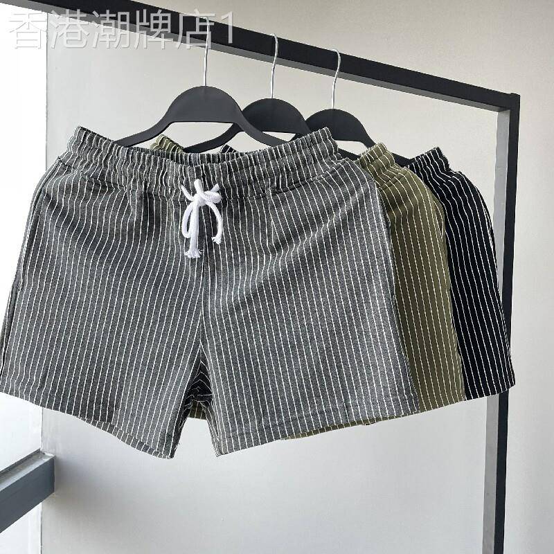 法国JENNI TENNO高档纯棉条纹三分裤男运动休闲短裤直筒男士裤子