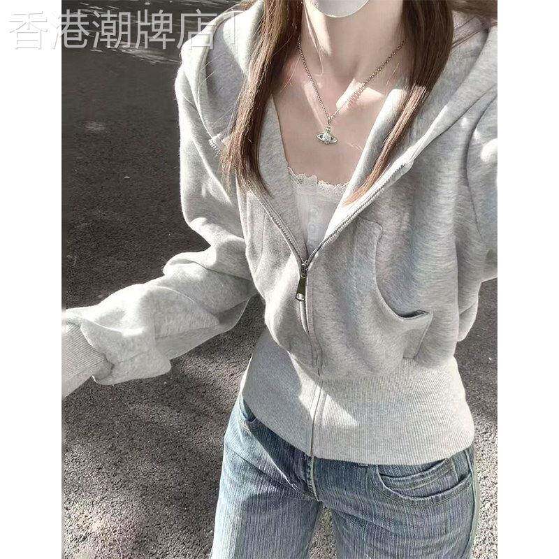 连帽开衫卫衣女春秋季2026新款大码胖mm韩式修身显瘦收腰休闲外套