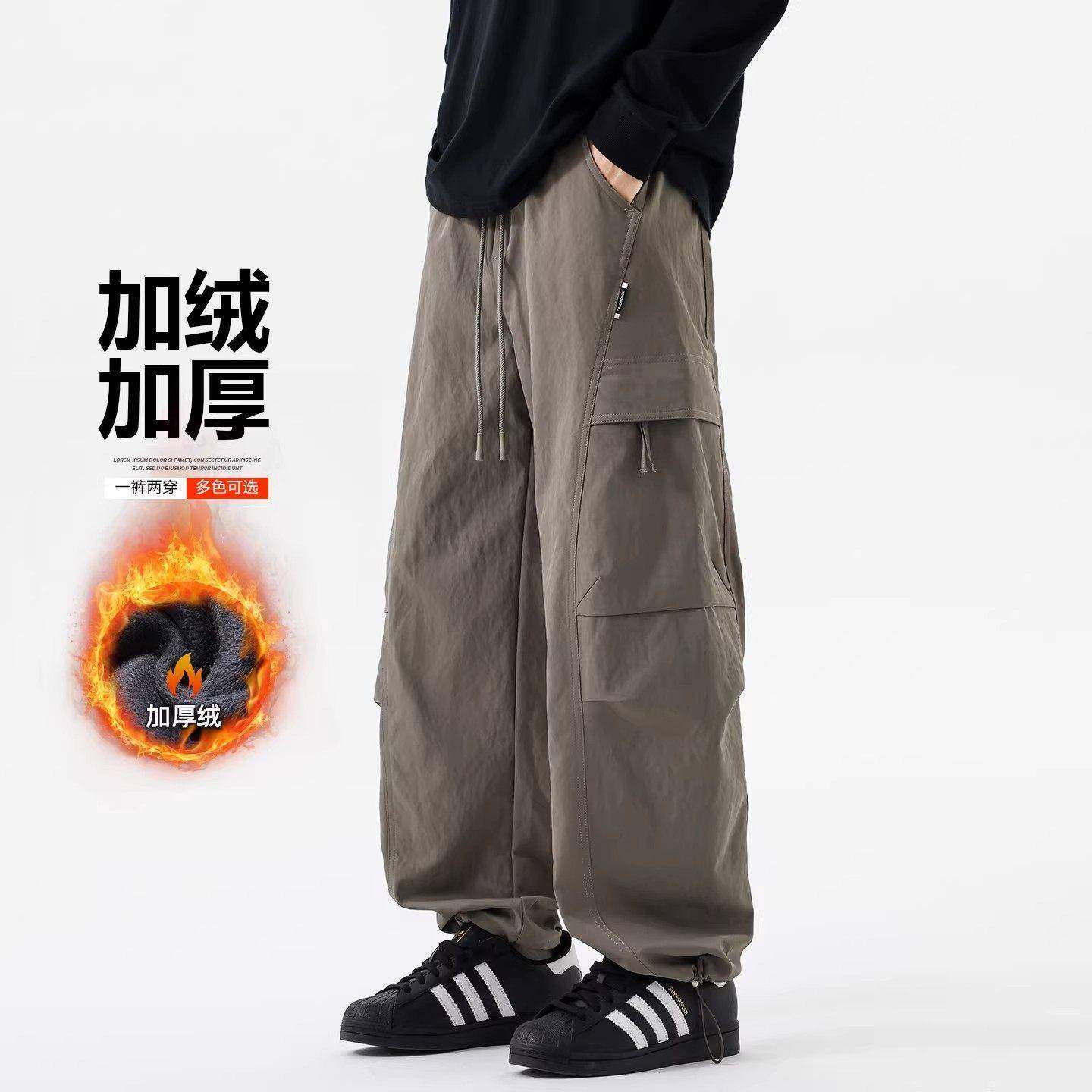 香港潮牌弯刀工装裤男秋冬新款加绒户外多口袋运动裤子直筒休闲裤,男装,休闲裤,淘宝优惠券,粉丝福利购,淘宝优惠卷