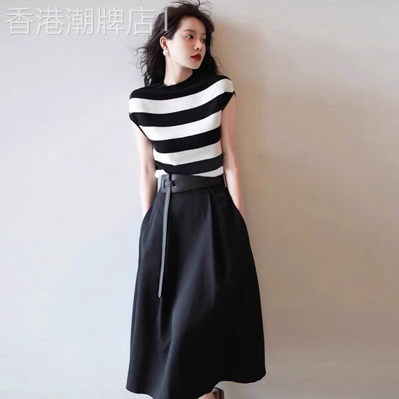 FAshi 法式条纹洋装女两件套穿搭轻熟风高级感A字裙显瘦套装裙