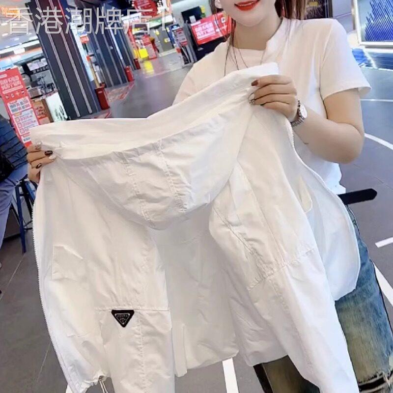 白色工装外套女春秋2025新款韩版宽松休闲短款连帽冲锋衣夹克上衣