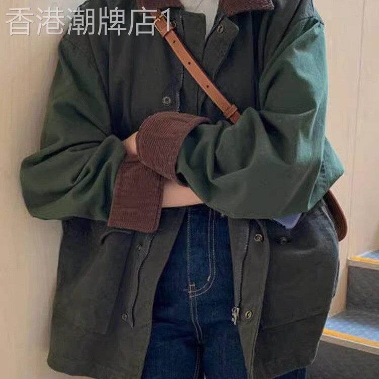 绿色冲锋衣外套女春秋2026年新款美式复古中长款宽松工装夹克上衣