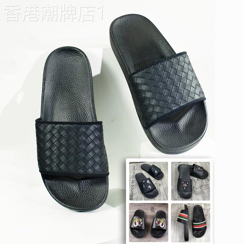 欧洲站夏季外穿真皮透气拖鞋男情侣防滑一字拖厚底软底沙滩凉拖鞋
