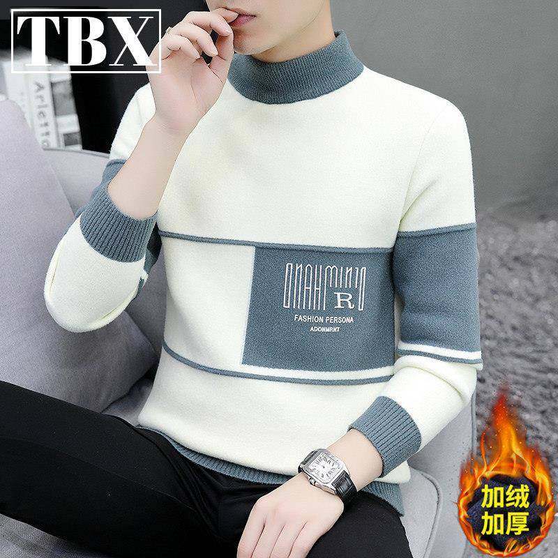 高端一体绒半高领毛衣男士秋冬季2025新款加绒加厚保暖打底衫男款