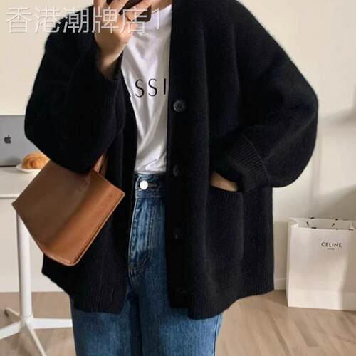 毛衣开衫外套女秋冬加厚2026新款高级感宽松慵懒风v领针织衫上衣