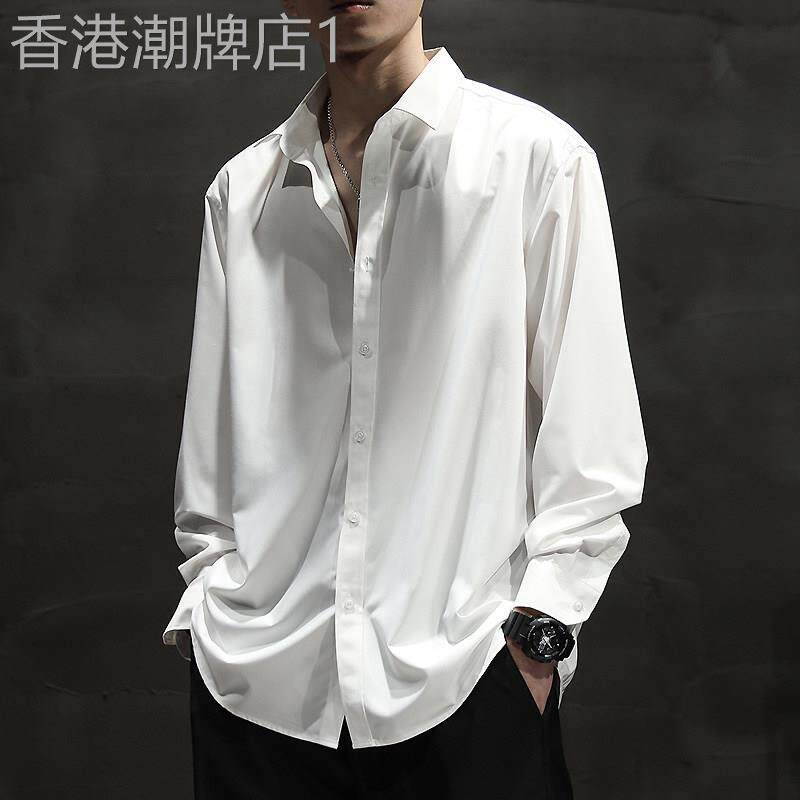 长袖衬衫男士春秋季港风高级感纯色免熨烫上衣服休闲 百搭正装衬