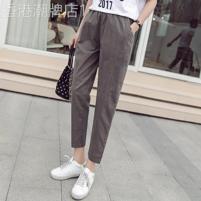 裤子女夏季宽松薄款女裤百搭显瘦老爹棉麻九分罗卜亚麻哈伦休闲裤