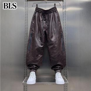 高端加绒宽松PU皮裤男款秋冬2025新款防风直筒休闲裤男士哈伦裤子