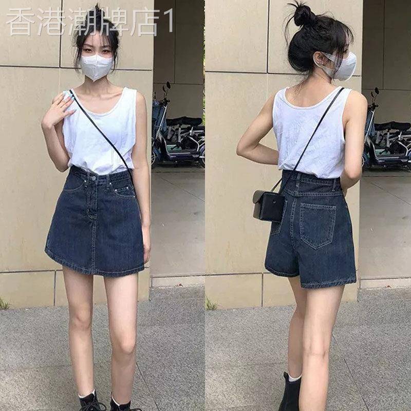 复古牛仔短裙女夏季欧货高腰大尺码胖mm遮肚子遮胯显瘦a字半身裙