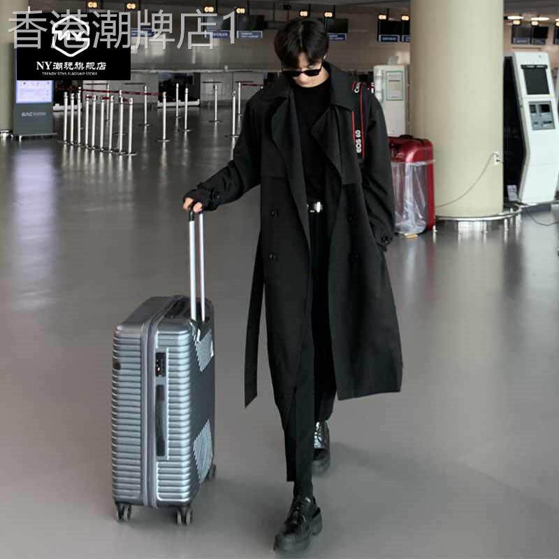 高级感黑色长款风衣男款秋季外套2026新款男装双排扣过膝休闲大衣