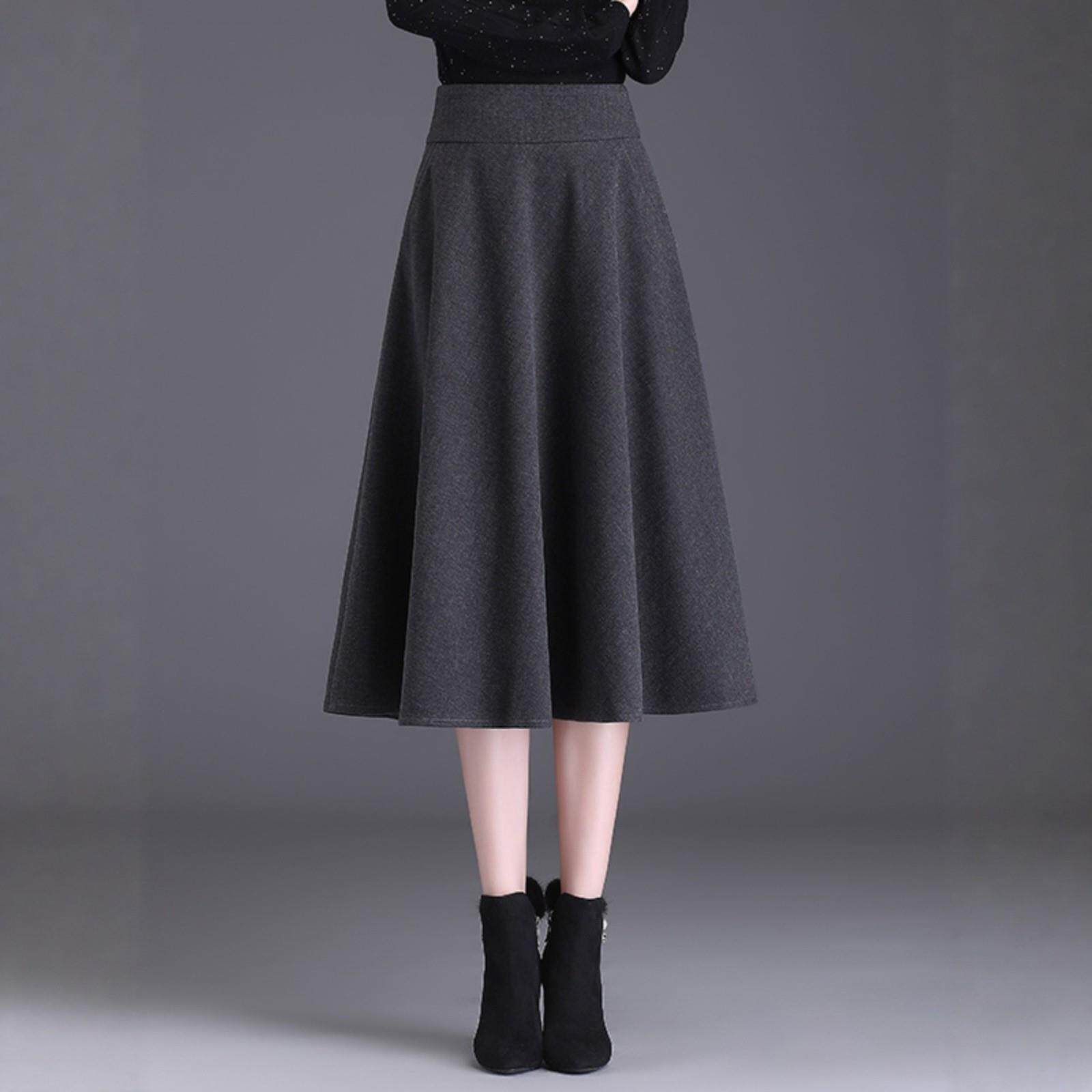高级感灰色毛呢半身裙女秋冬2025新款过膝中长款大摆裙显瘦a字裙