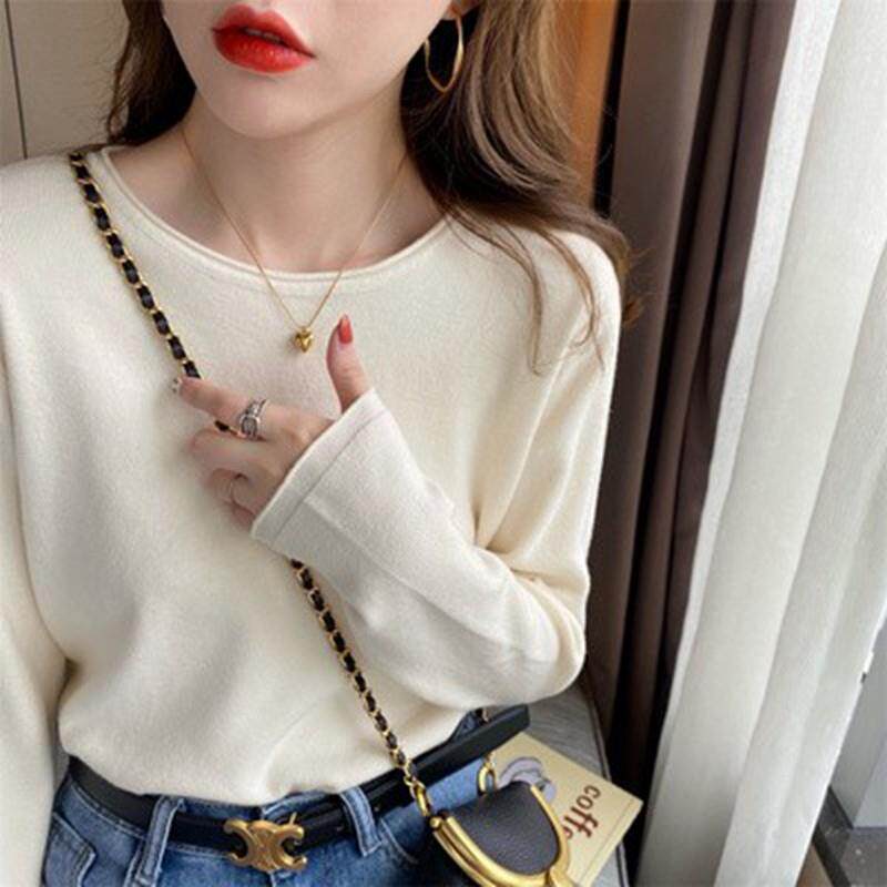 韩国白色针织衫女打底衫春秋春装2025年新款内搭薄款上衣圆领毛衣