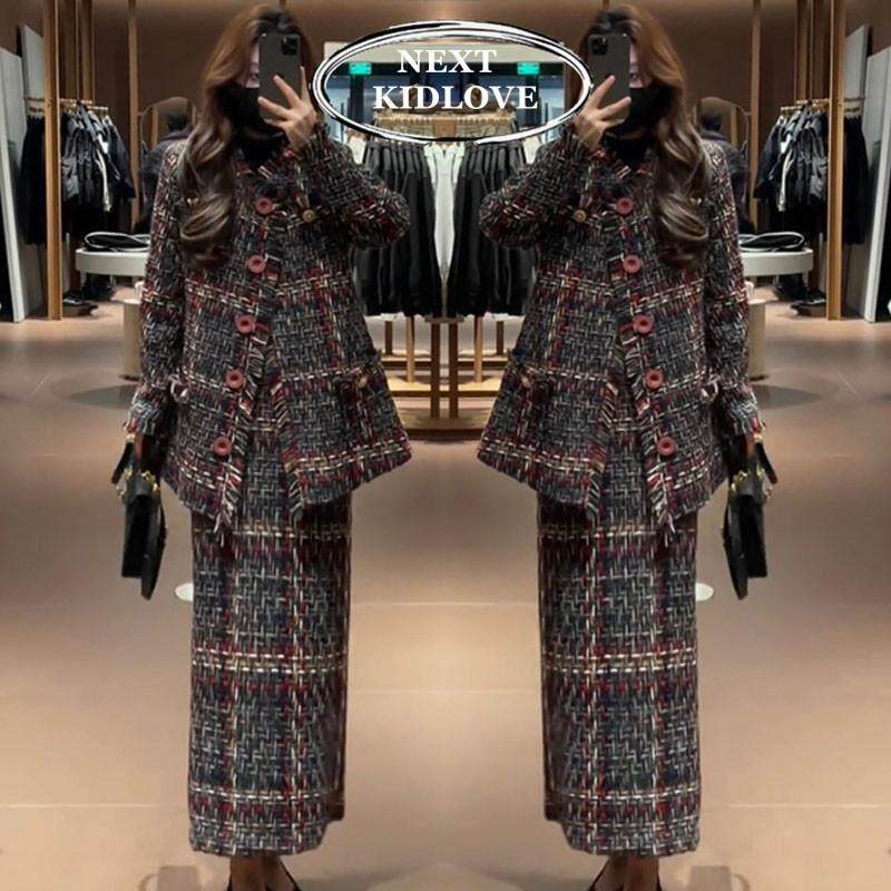 香港高级感小香风套装裙秋冬新款粗花编织中长外套半身裙两件套