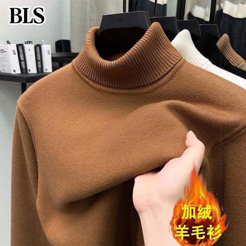 高端高领加绒羊毛衫男士冬季2025新款加厚保暖毛衣内搭针织打底衫