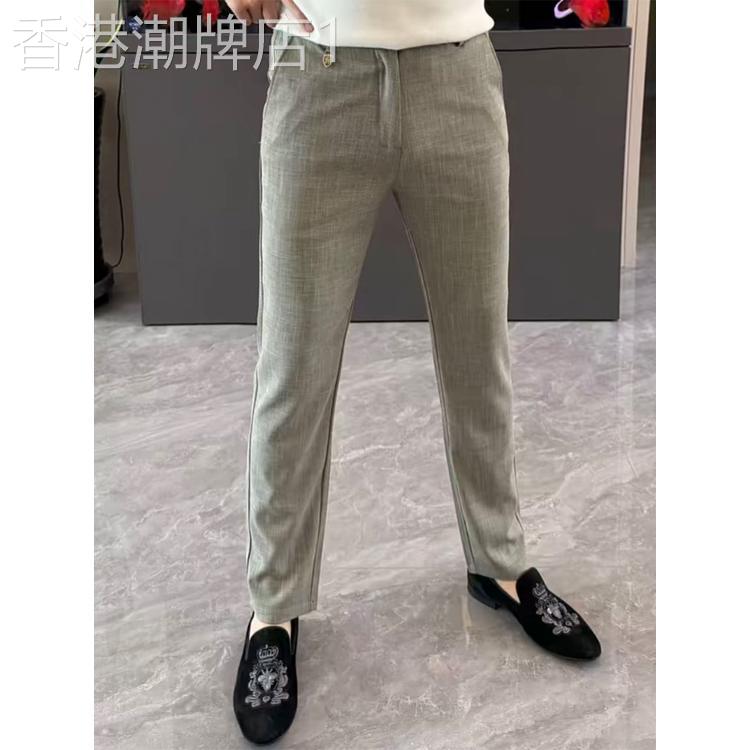 欧洲站透气休闲裤男士夏季薄款简约百搭纯色小直筒裤轻奢商务西裤