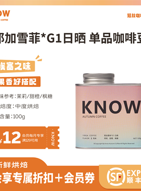 KNOW知秋咖啡 耶加雪啡 GI 日晒 精品咖啡豆新鲜烘焙代磨粉100g
