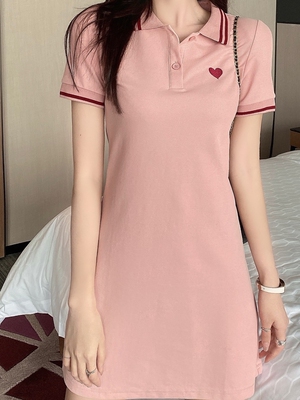 小个子显瘦运动t恤翻领连衣裙女